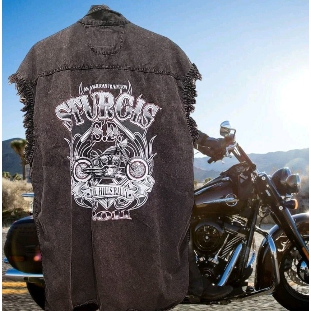 2011 Bike Week Sturgis Motorcycle Rally Sleeveless Brown Button Shirt Men's 3XL